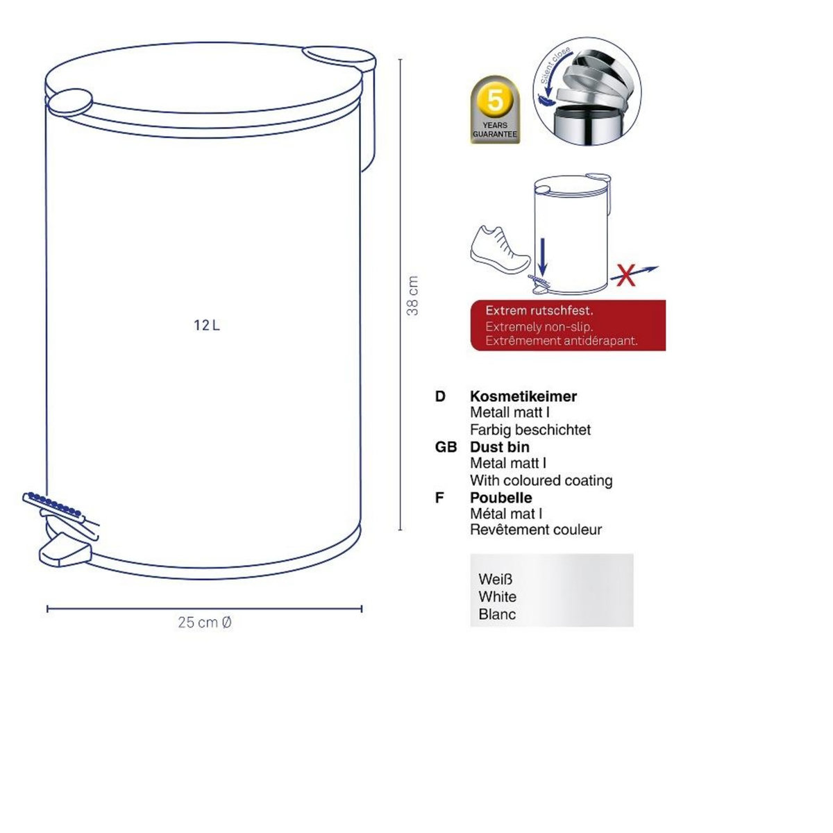 Kela line Poubelle à pédale 12l inox - 10643