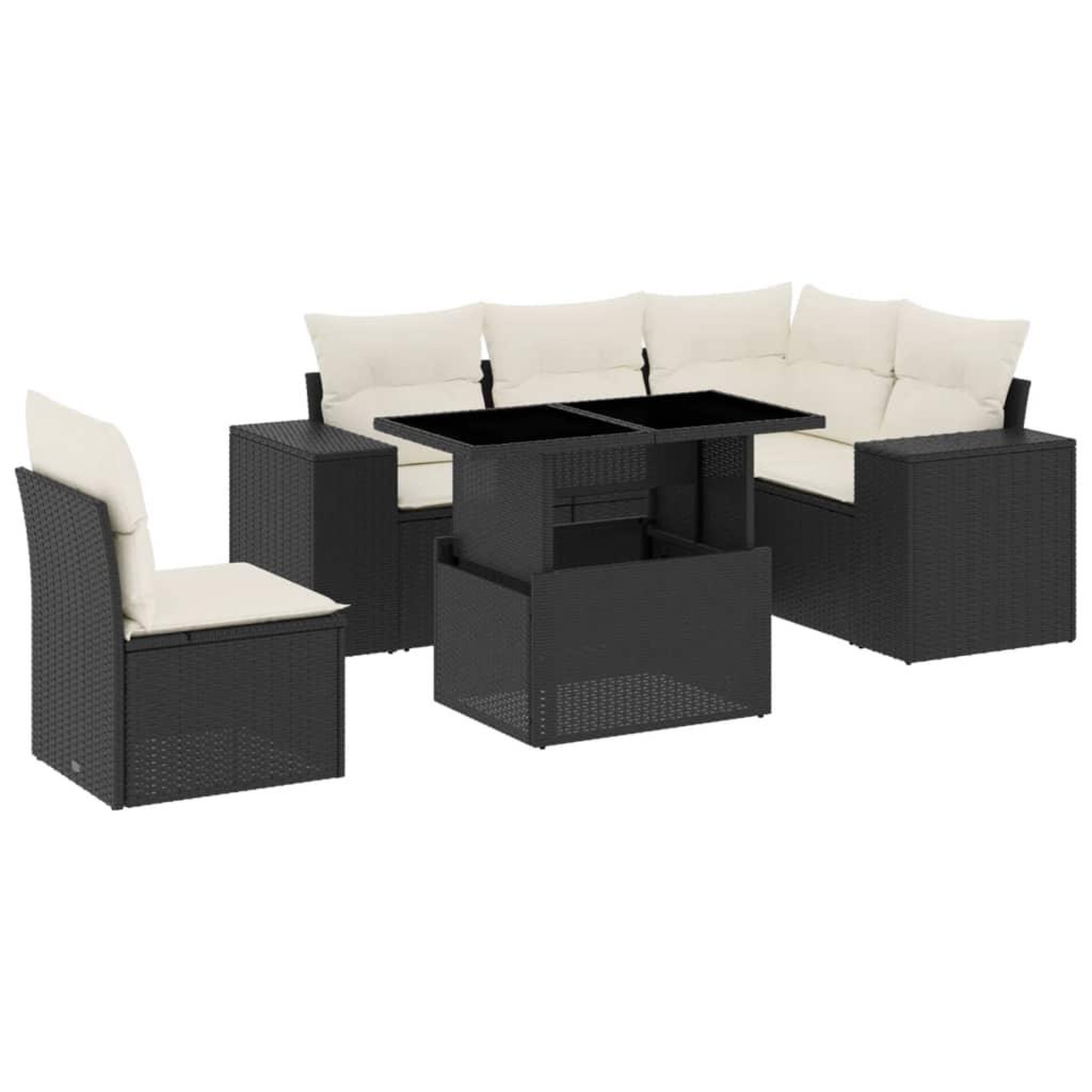Voir la diapositive 2 : VIDAXL Salon de jardin 6 pcs avec coussins noir resine tressee