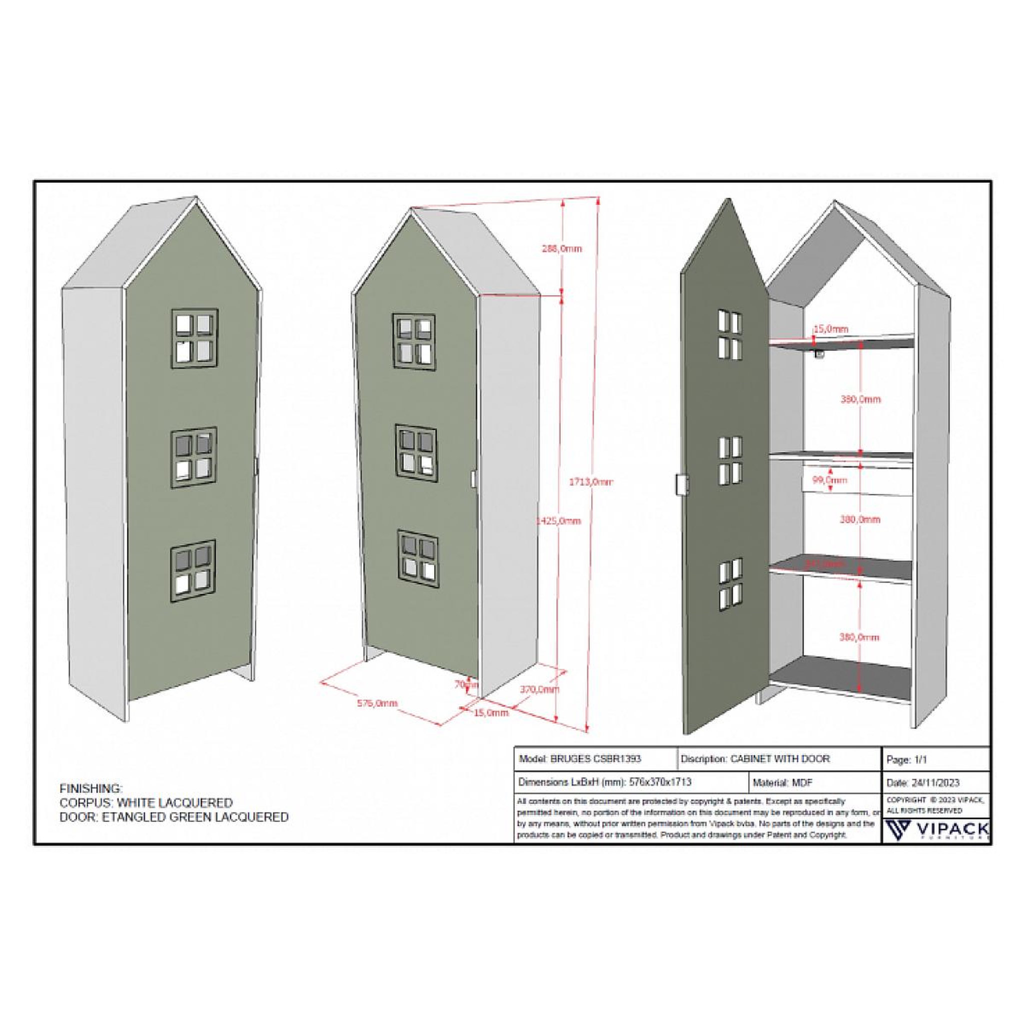 Voir la diapositive 2 : Vipack Armoire Casami Bruges Avec Porte En Entangled Vert