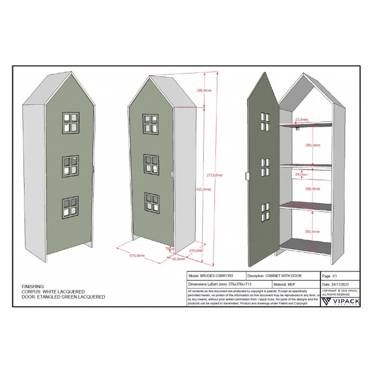 Vipack Armoire Casami Bruges Avec Porte En Entangled Vert