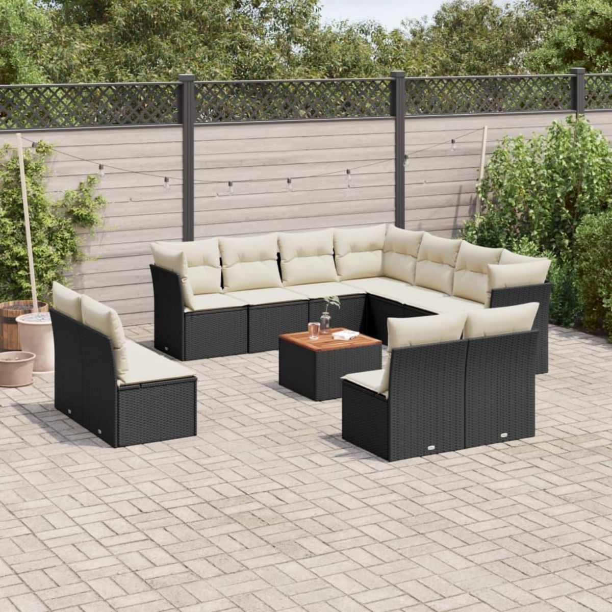 VIDAXL Salon de jardin 12 pcs avec coussins noir resine tressee