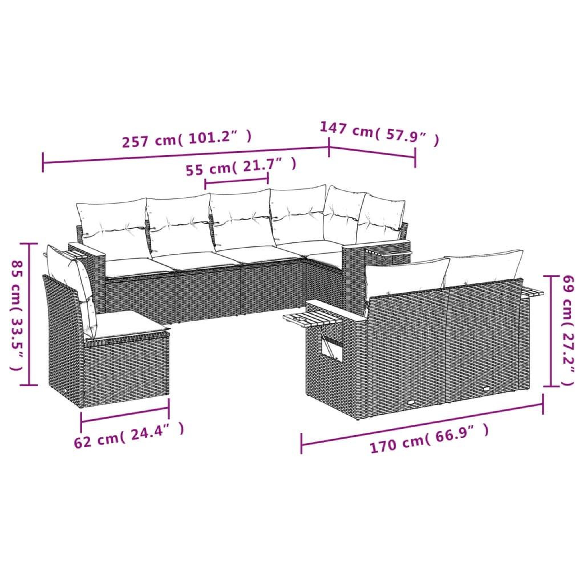 Voir la diapositive 6 : VIDAXL Salon de jardin 8 pcs avec coussins noir resine tressee