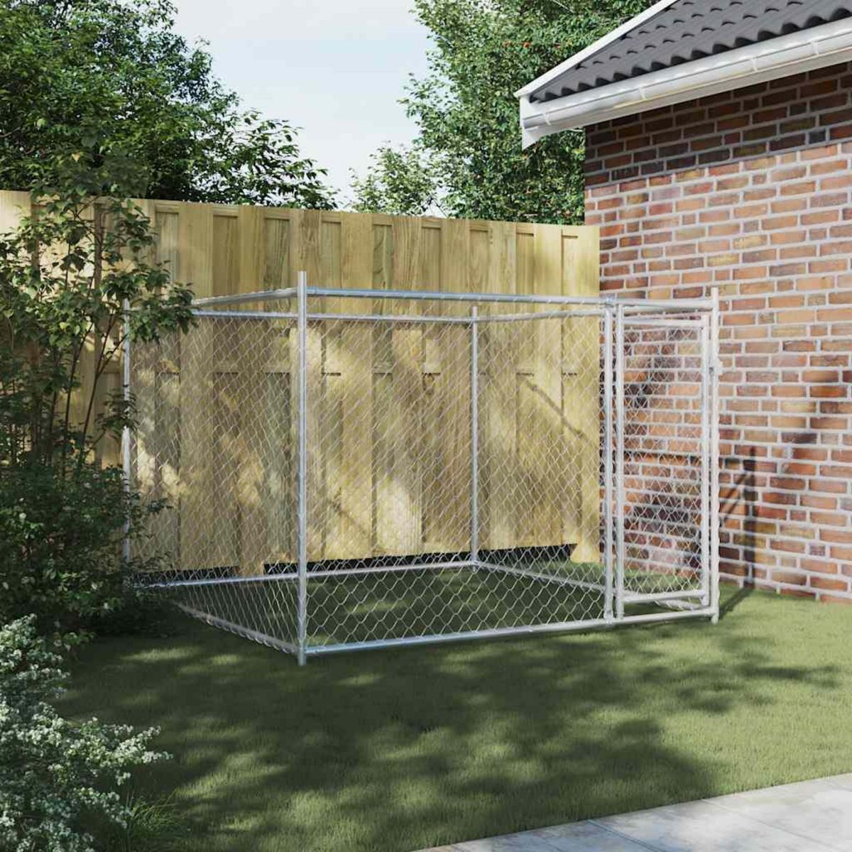 VIDAXL Cage pour chien avec porte gris 2x2x1,5 m acier galvanise