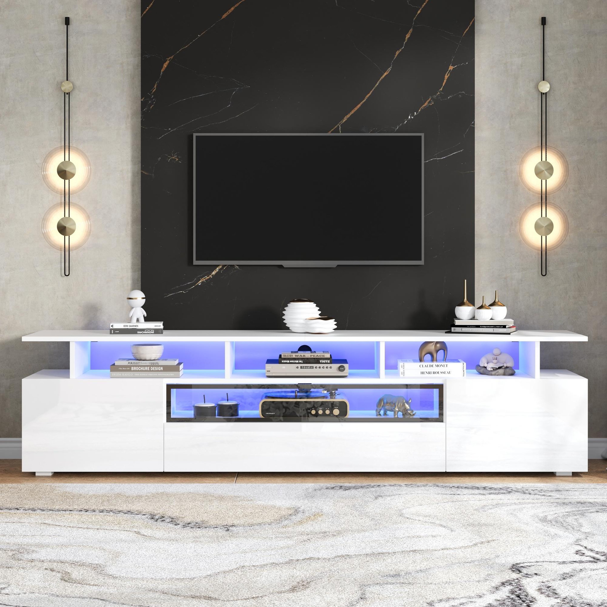 Voir la diapositive 2 : MERAX Meuble tv blanc 180 cm led panneau de particules