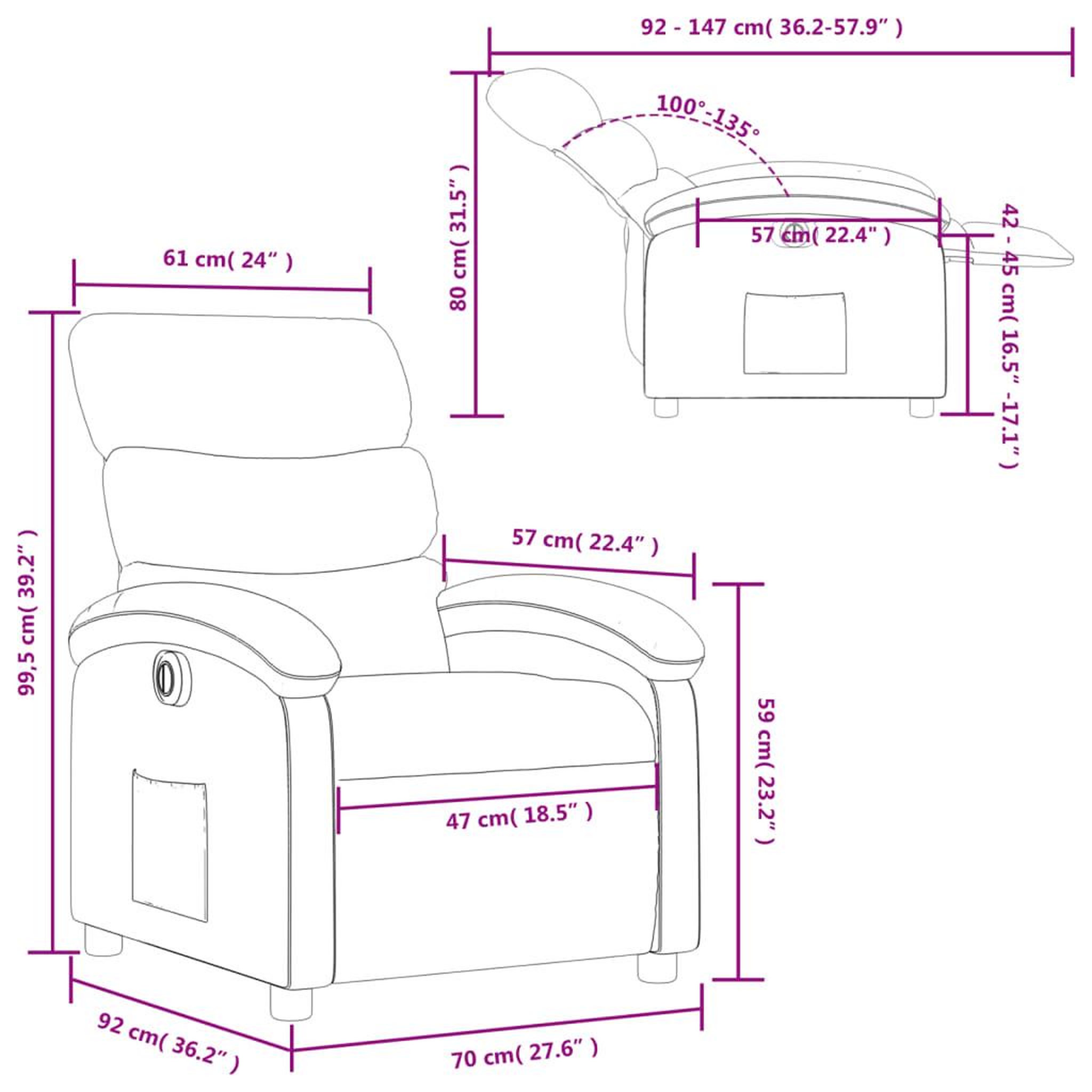 Voir la diapositive 6 : VIDAXL Fauteuil inclinable electrique Creme Tissu