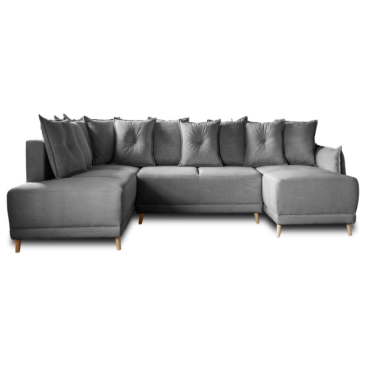 BEST MOBILIER Lena - canapé panoramique d'angle gauche 7 places - convertible avec coffre - en velours côtelé