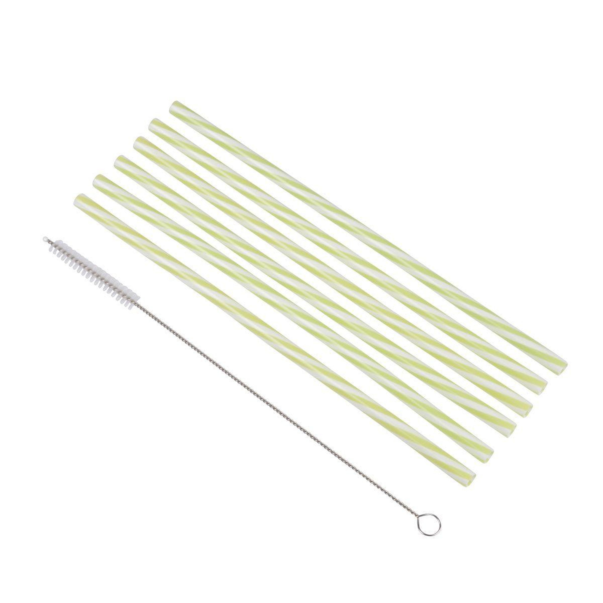 Voir la diapositive 1 : HOMEA Lot de 6 pailles & brosse  réutilisables  23cm vert