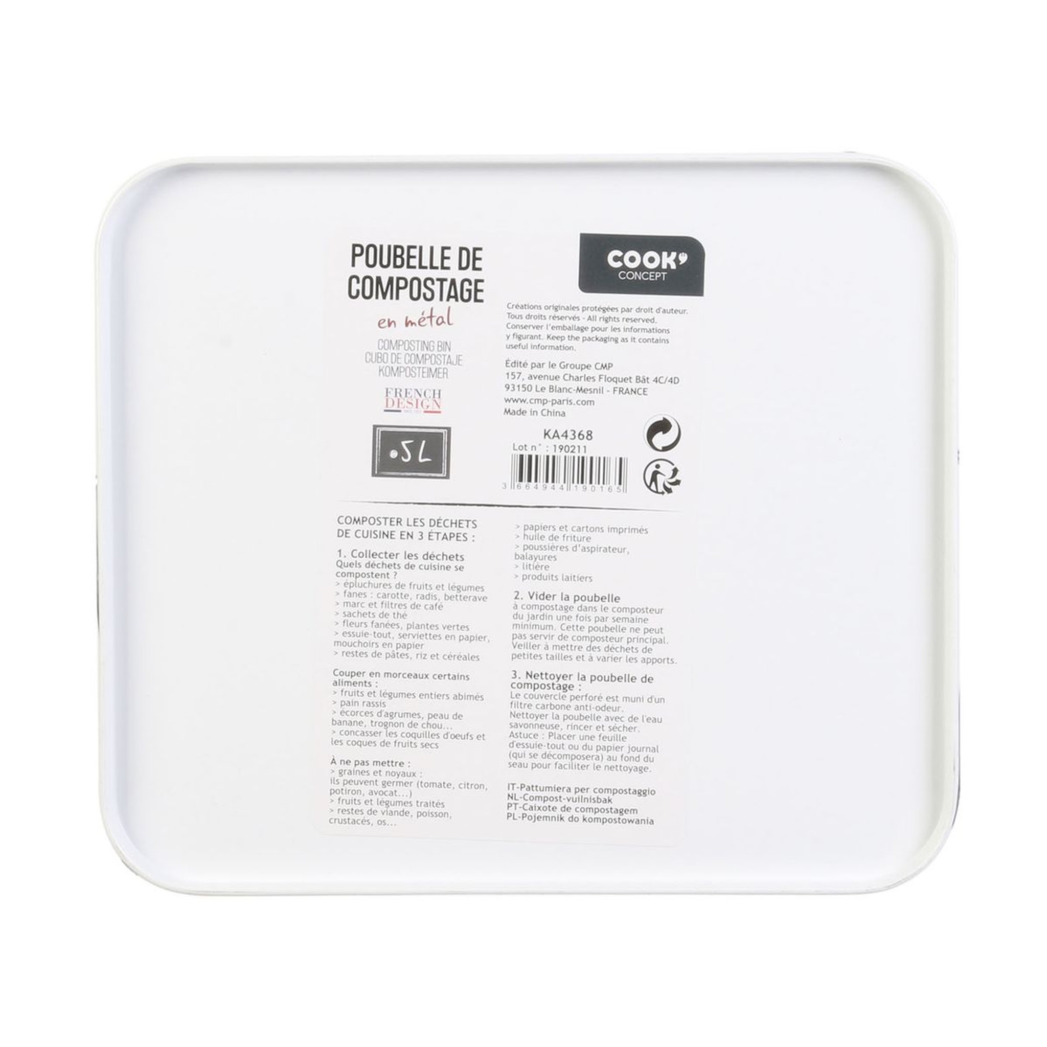 Voir la diapositive 3 :  Boite de compost 5 litres bois et acier inoxydable