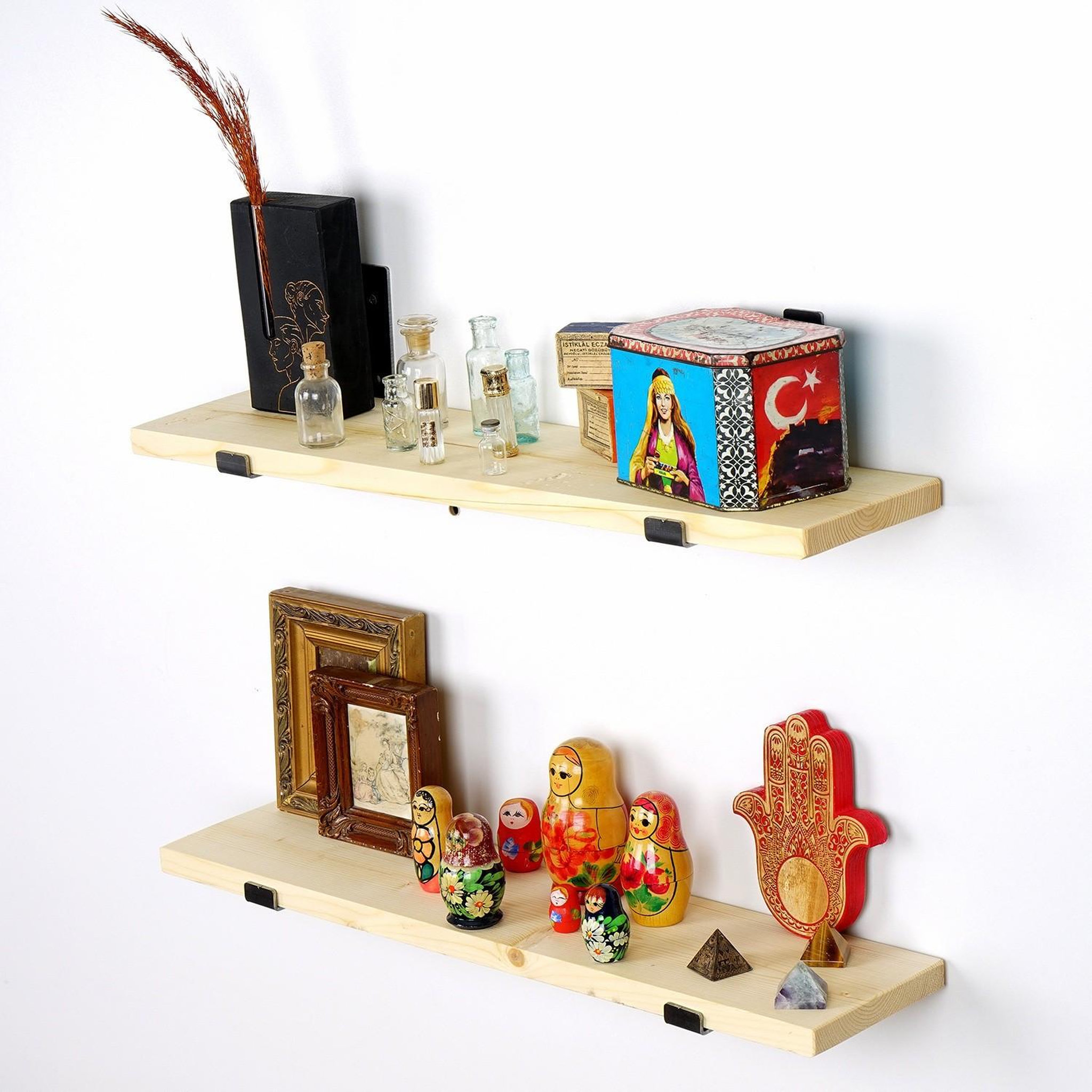 Voir la diapositive 3 : Habitat et Jardin Lot de 2 étagères murales en bois en bois  lam008  - 60 x 14 x 16 cm - beige