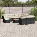 VIDAXL Salon de jardin avec coussins 13 pcs noir resine tressee