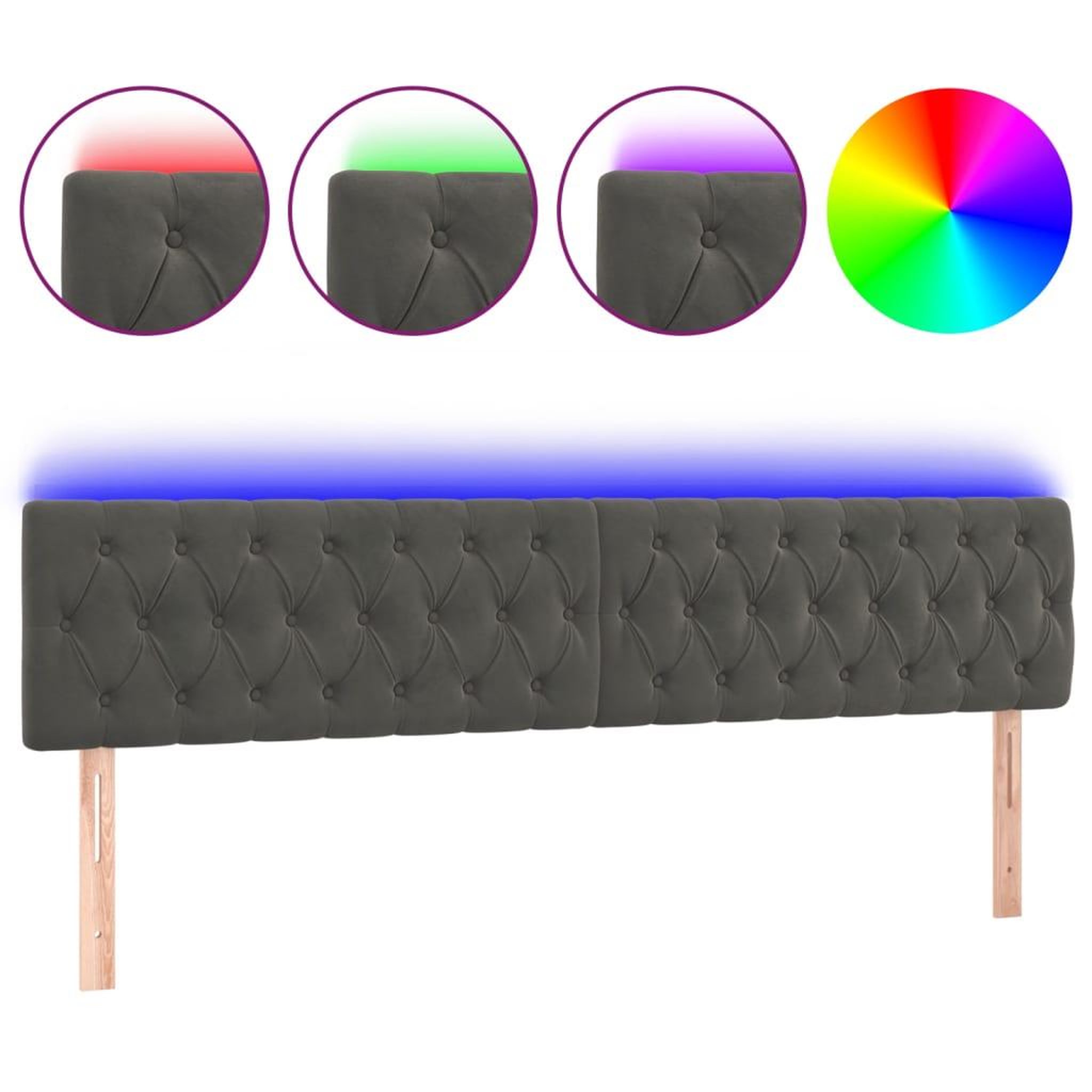 Voir la diapositive 2 : VIDAXL Tete de lit a LED Gris fonce 200x7x78/88 cm Velours