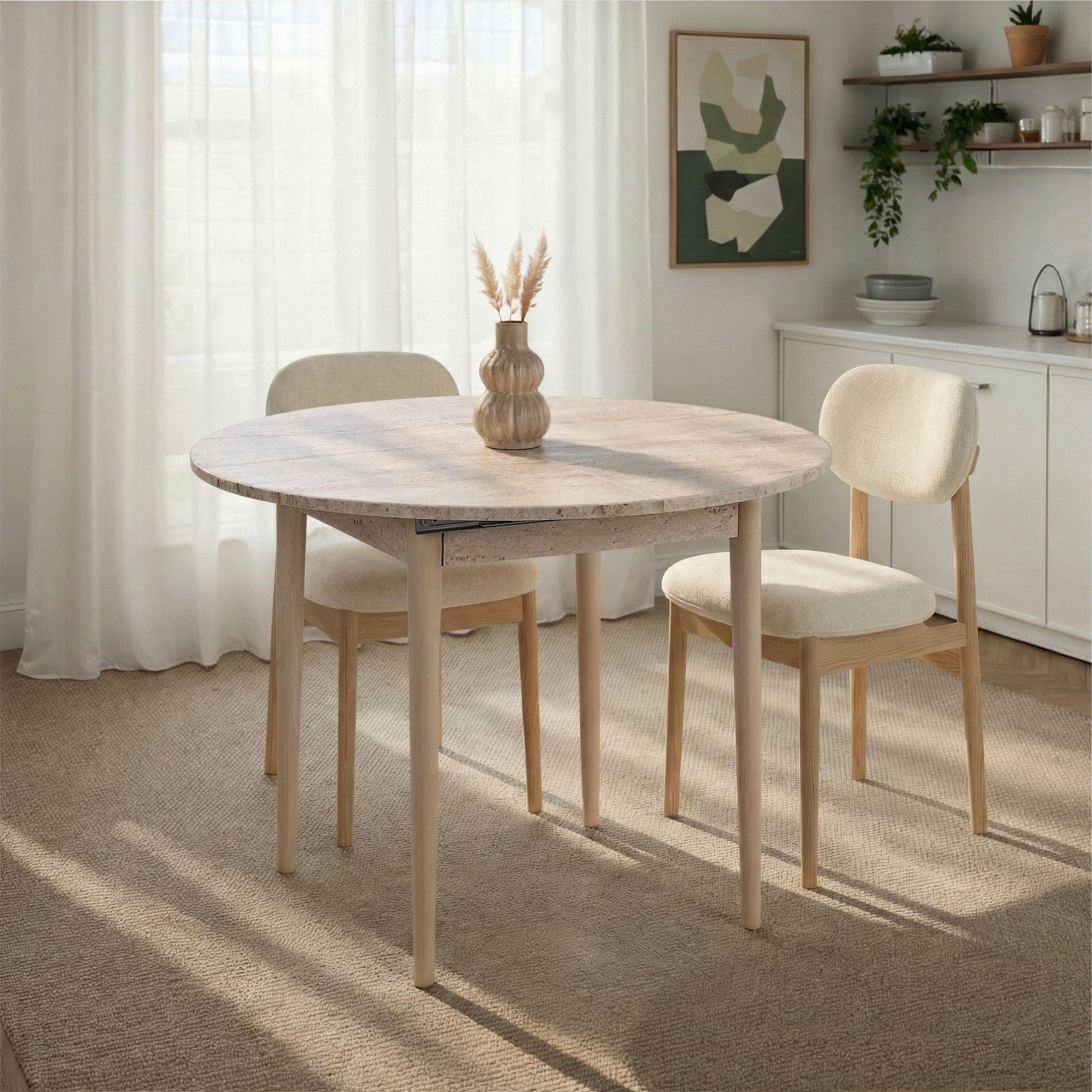 Voir la diapositive 4 : Habitat et Jardin Table à manger extensible en bois  viona  100 x 100 x 75 cm - travertin