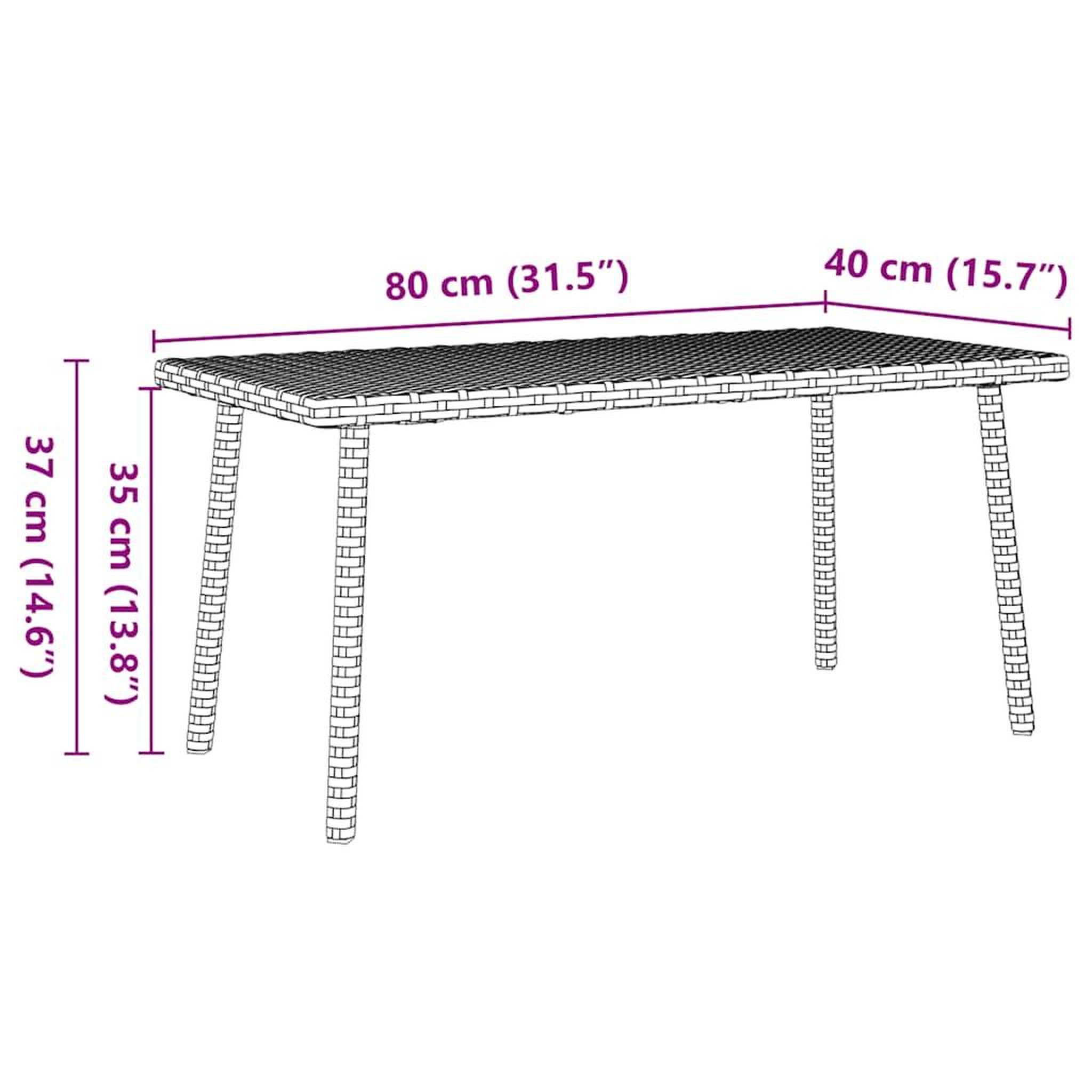 Voir la diapositive 6 : VIDAXL Table basse de jardin rectangulaire gris 80x40x37 cm rotin