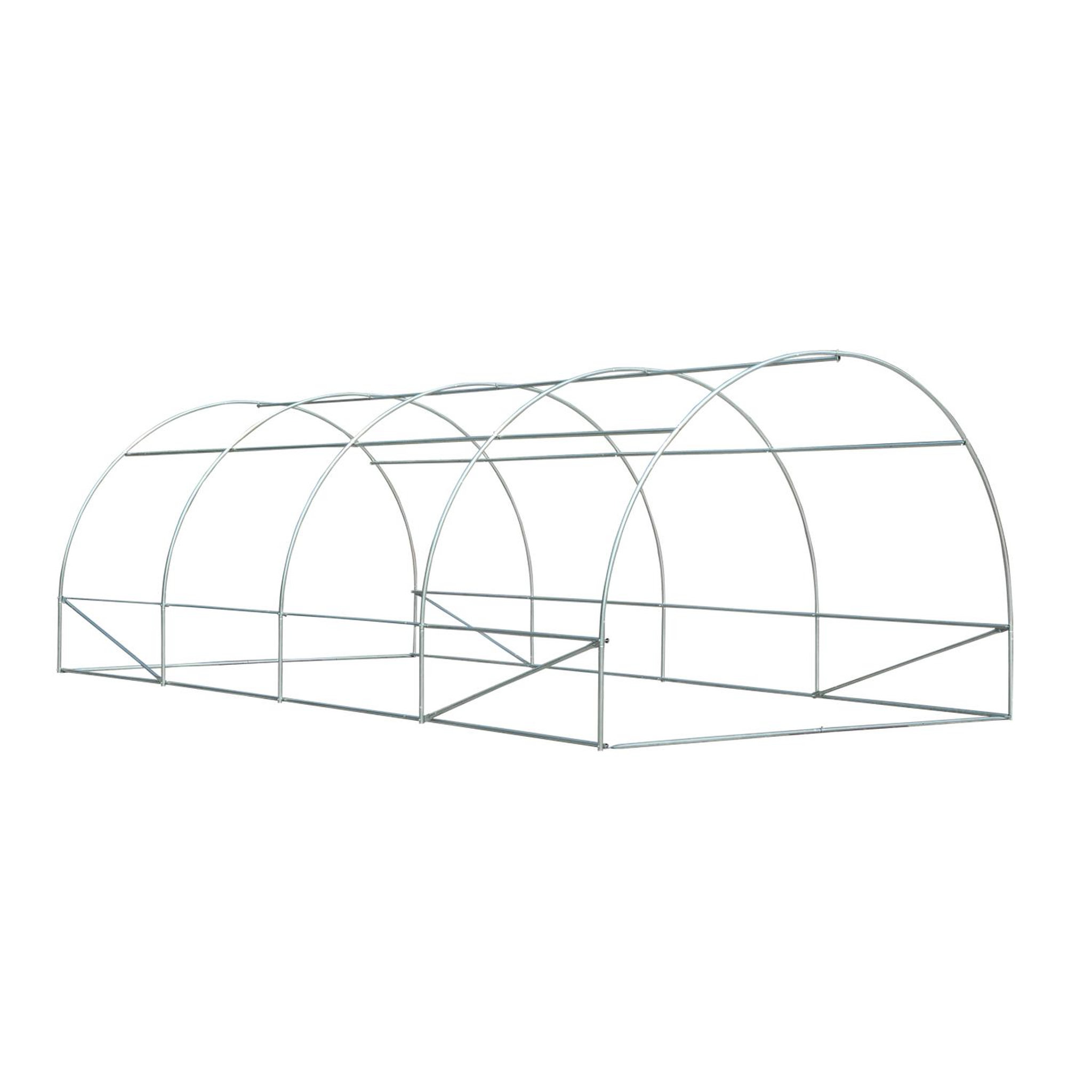 Voir la diapositive 5 : OUTSUNNY Serre de jardin tunnel surface sol 18 m² 6l x 3l x 2h m châssis tubulaire renforcé 24 mm 8 fenêtres blanc