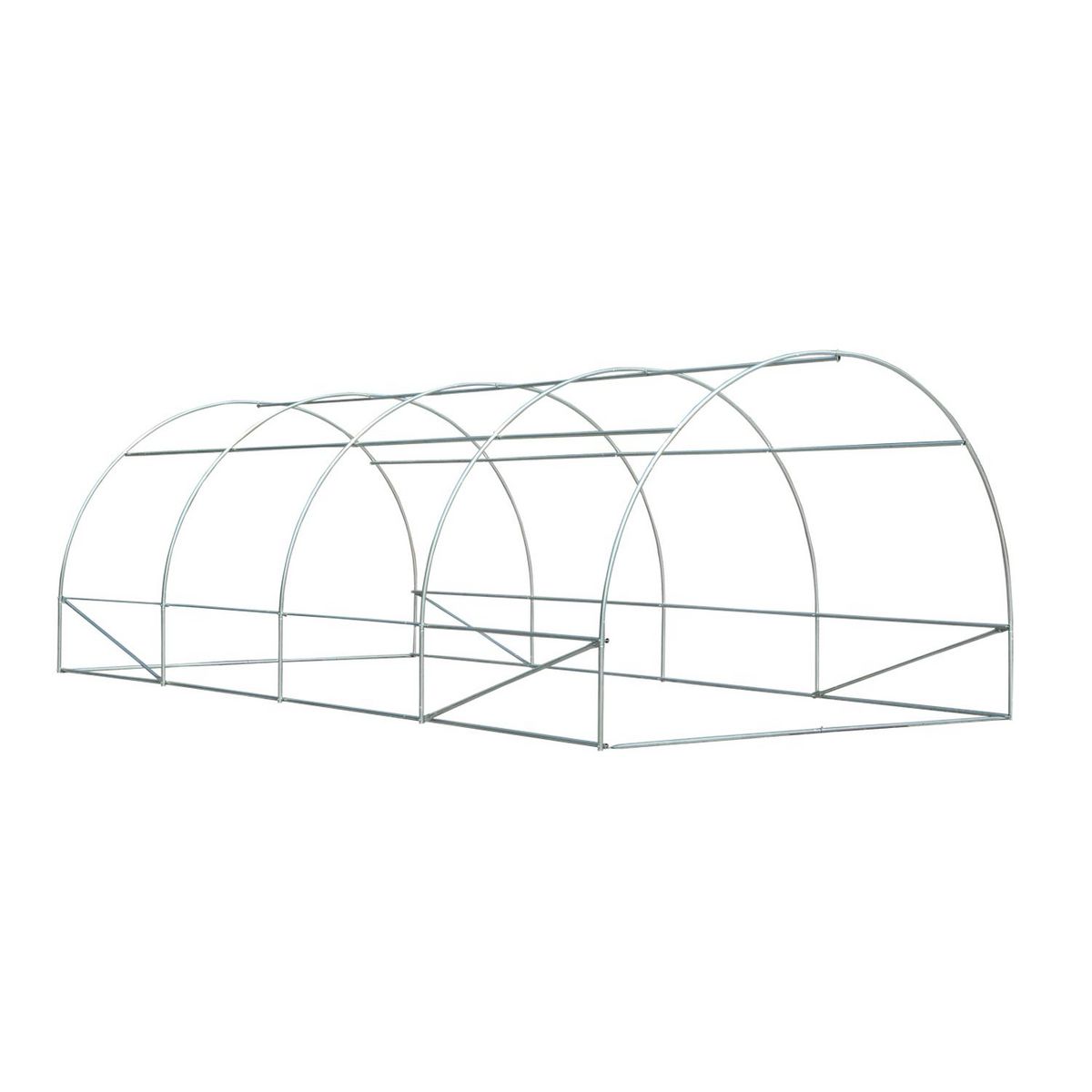 OUTSUNNY Serre de jardin tunnel surface sol 18 m² 6L x 3l x 2H m châssis tubulaire renforcé 24 mm 8 fenêtres blanc