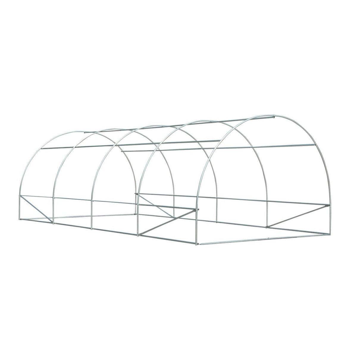 OUTSUNNY Serre de jardin tunnel surface sol 18 m² 6L x 3l x 2H m châssis tubulaire renforcé 24 mm 8 fenêtres blanc