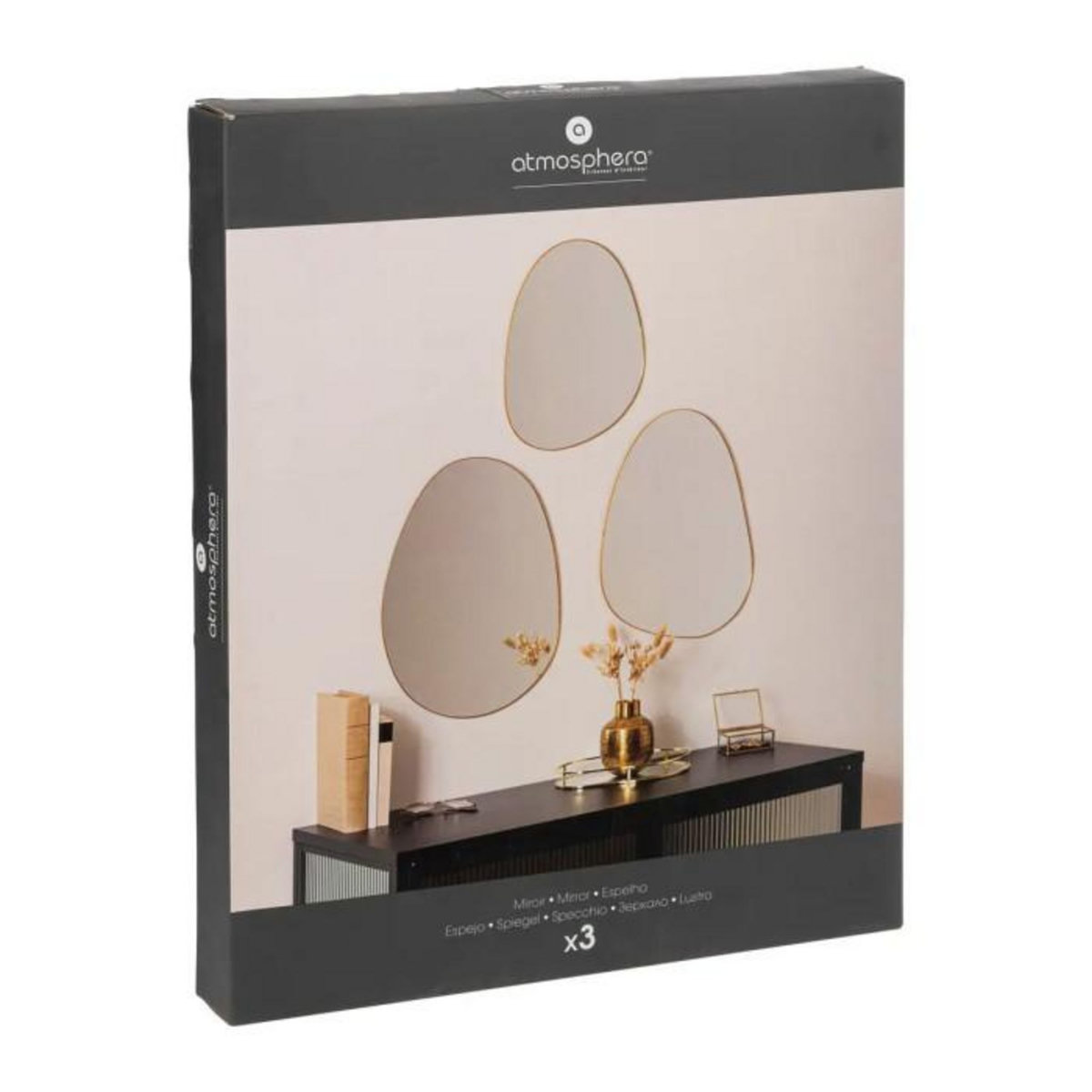 ATMOSPHERA Lot de 3 Miroirs Organisateurs  Lida  47cm Or