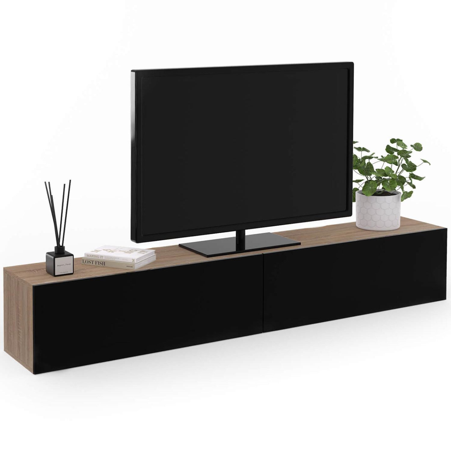 Id Market Meuble tv 180 cm suspendu elio 2 portes bois - vue 2