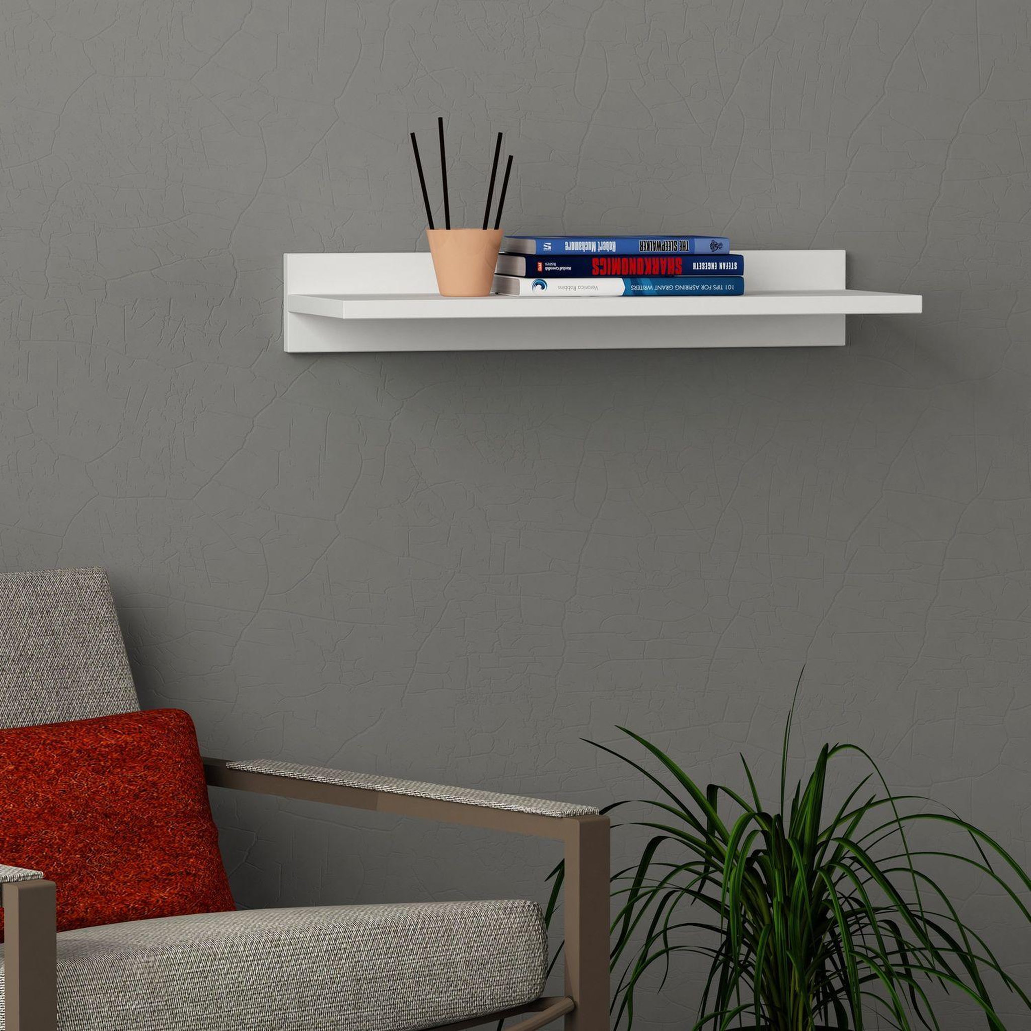 Voir la diapositive 2 : TOILINUX Etagère murale simple L.60 cm - Blanc