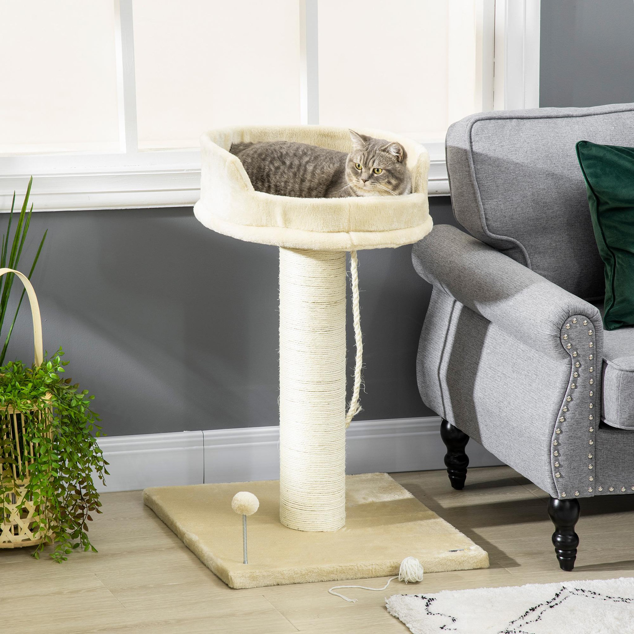Voir la diapositive 2 : PAWHUT Arbre à chat griffoir grattoir sisal naturel plateforme d'observation corde d'escalade boule à ressort peluche beige