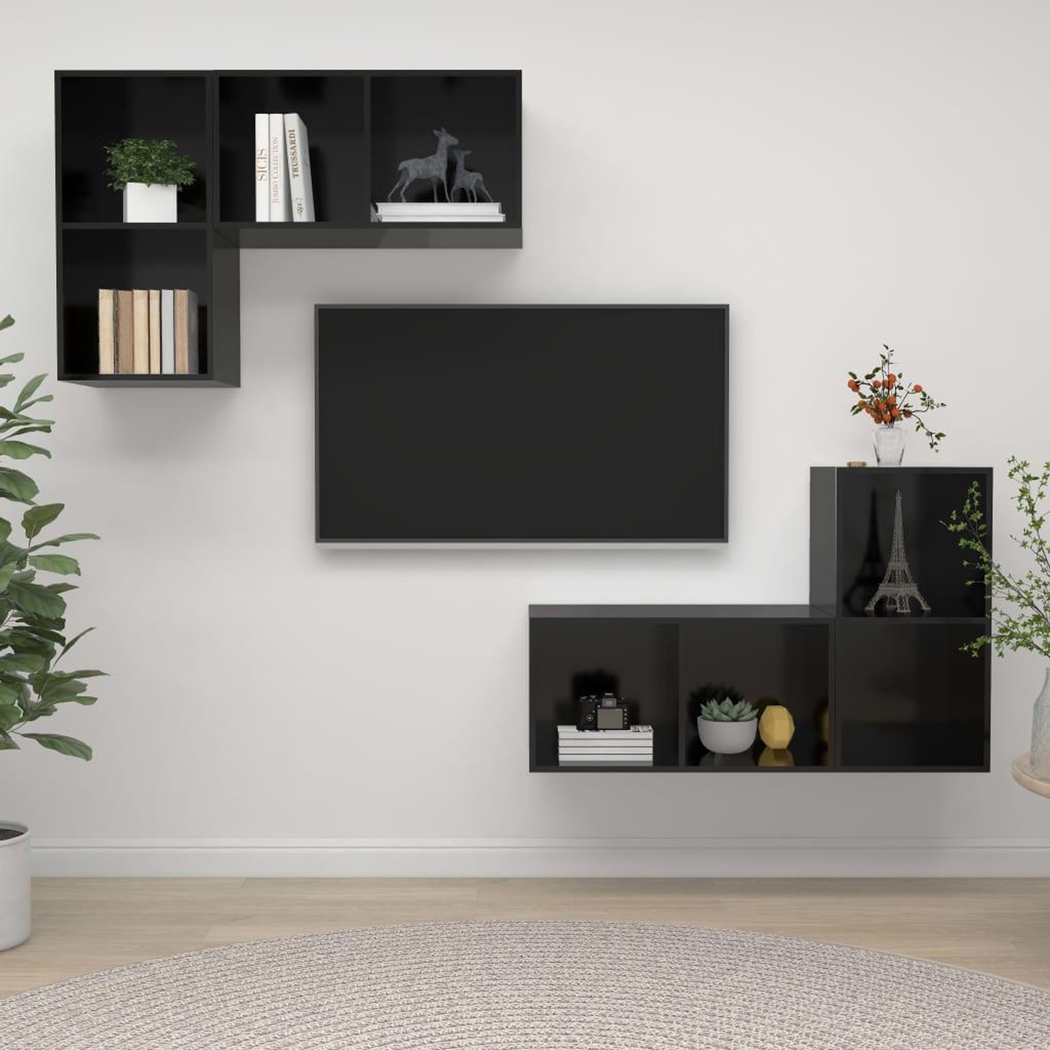 Voir la diapositive 1 : VIDAXL Meubles TV muraux 4 pcs Noir brillant Bois d'ingenierie