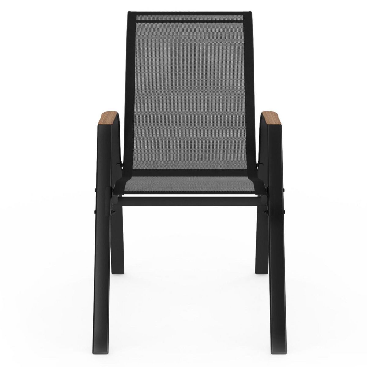 ID MARKET Lot de 4 chaises de jardin NOUMEA métal et textilène empilables noir et bois