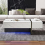 Voir la diapositive 2 : MERAX Table Basse Brillante Avec LED Et 3 Tiroirs, Placage Marbre, Blanc 105*60*35cm