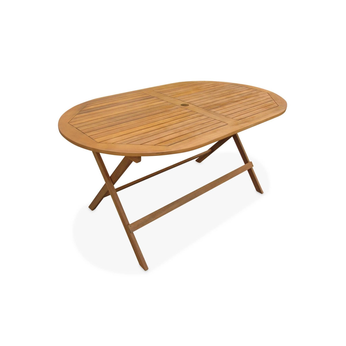 SWEEEK Table de jardin pliante bois d'acacia + 6 assises 150cm en bois d'acacia déjà huilé. forme ovale avec 6 chaises pliables