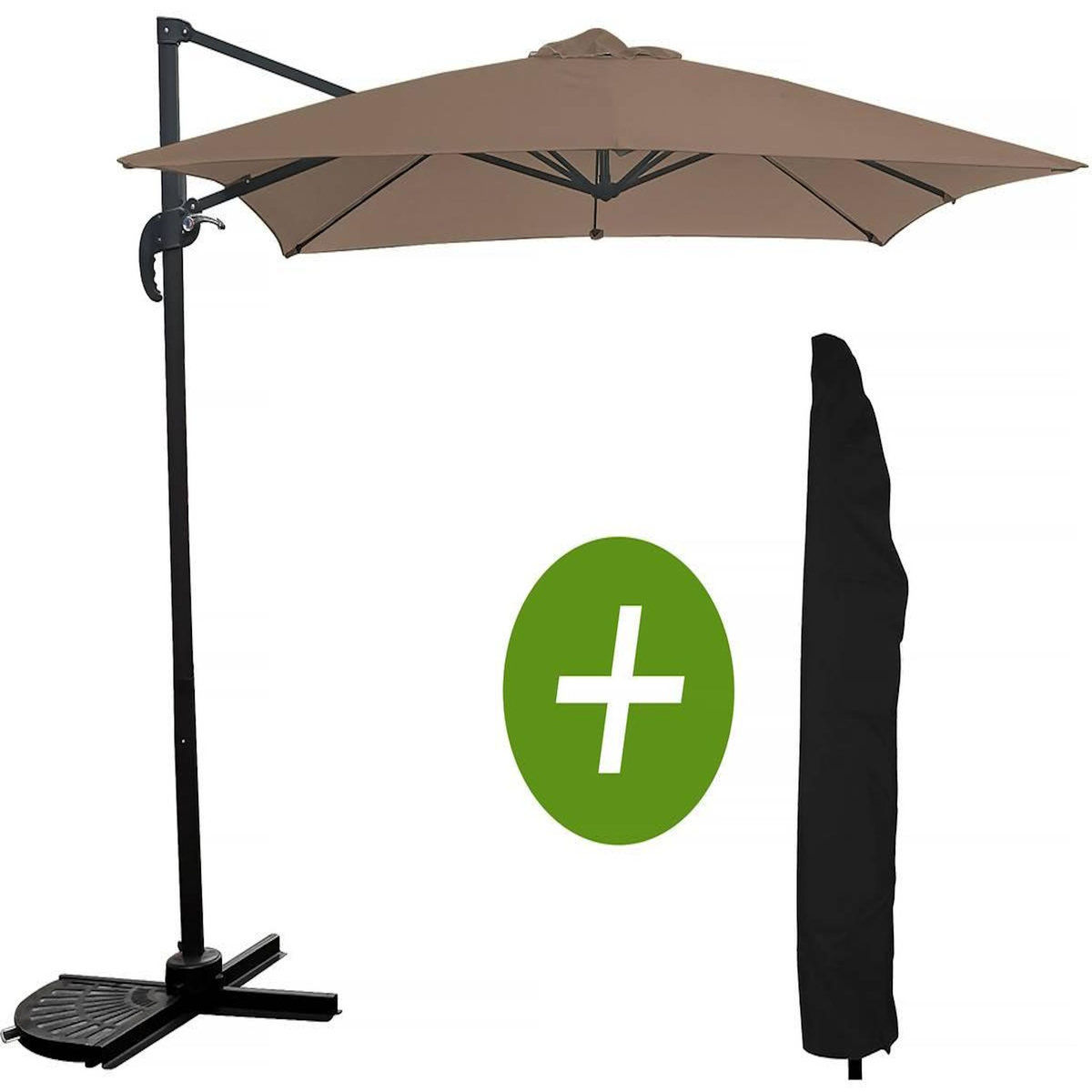 Habitat et Jardin Parasol jardin déporté  Soleil  - Carré - 2.5 x 2.5 m - Taupe + Housse de protection