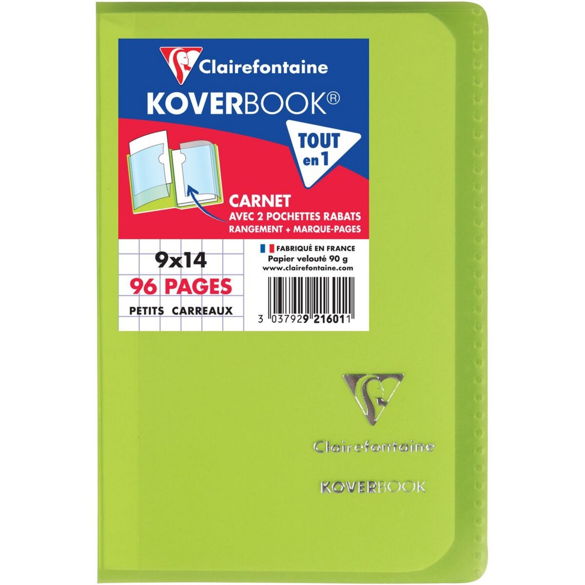 CLAIREFONTAINE Carnet petits carreaux Kover Book - 90x140cm - 96 pages - Vert
