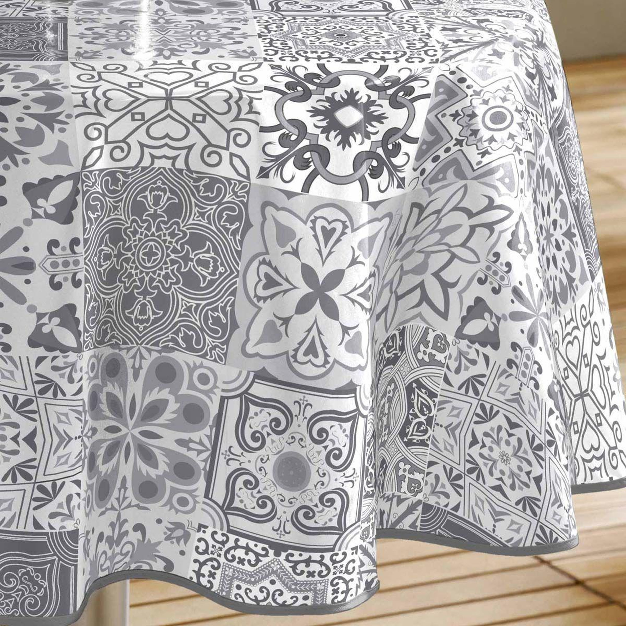 Voir la diapositive 2 : Douceur d'Intérieur Nappe ronde toile cirée  persane  160cm gris
