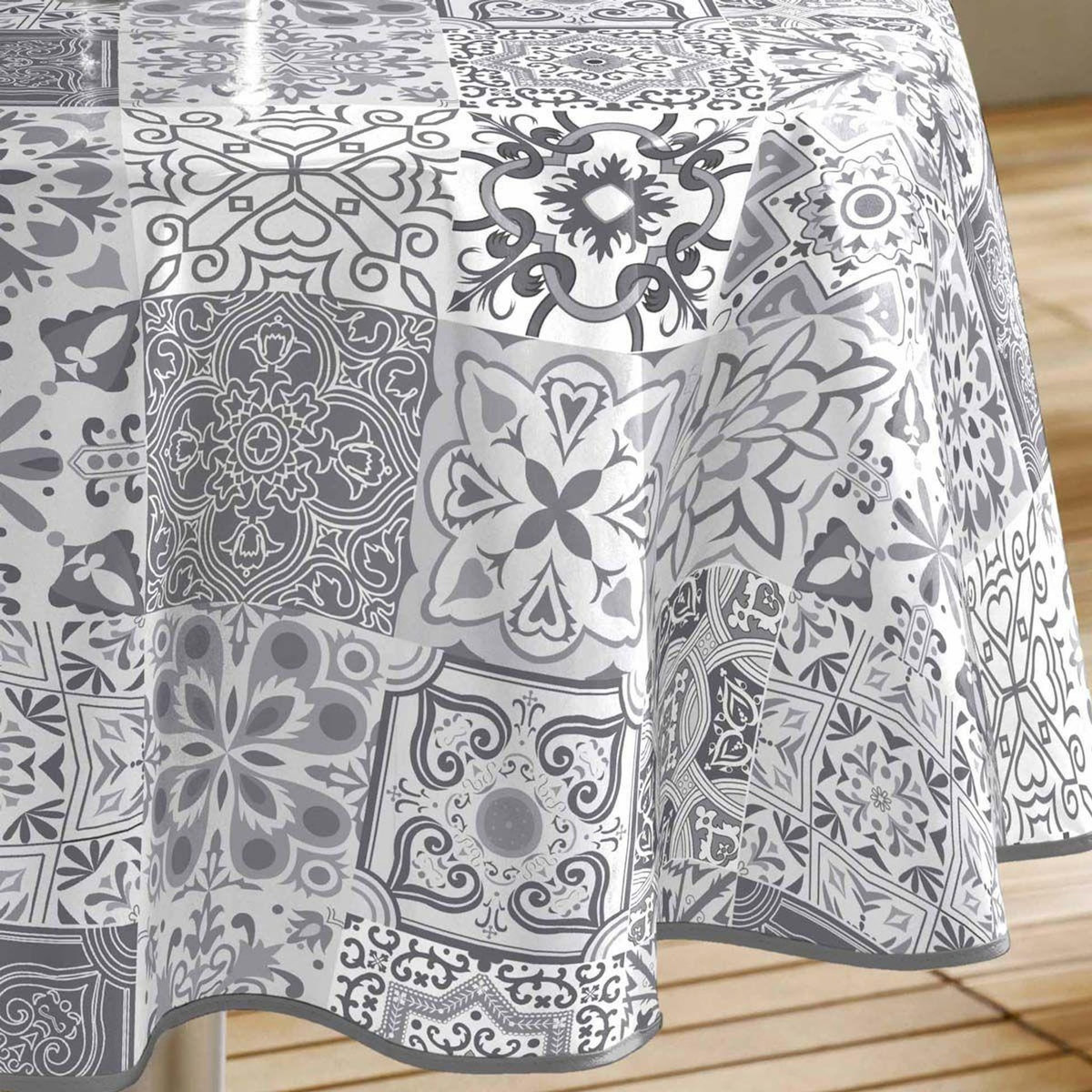 Paris Prix Nappe Ronde Toile Cirée  Persane  160cm Gris