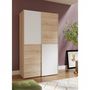 Voir la diapositive 3 : MARKET24 Armoire 2 portes coulissantes - Panneaux de particules - Blanc mat et décor chene - L 120 x P 61,2 x H 190,5 cm - OZZULA