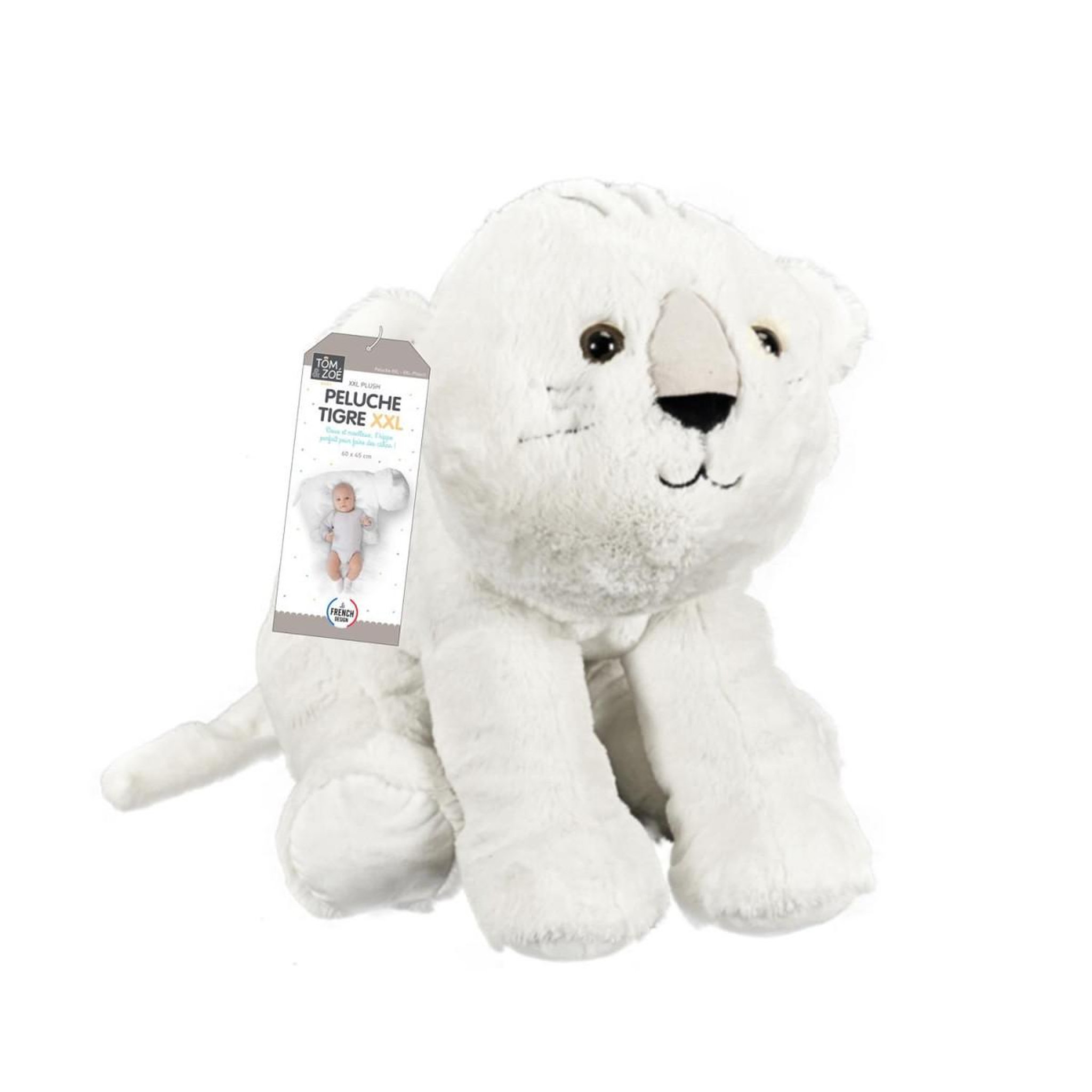 Voir la diapositive 6 : Tom & Zoé Peluche enfant  tigre  60cm blanc