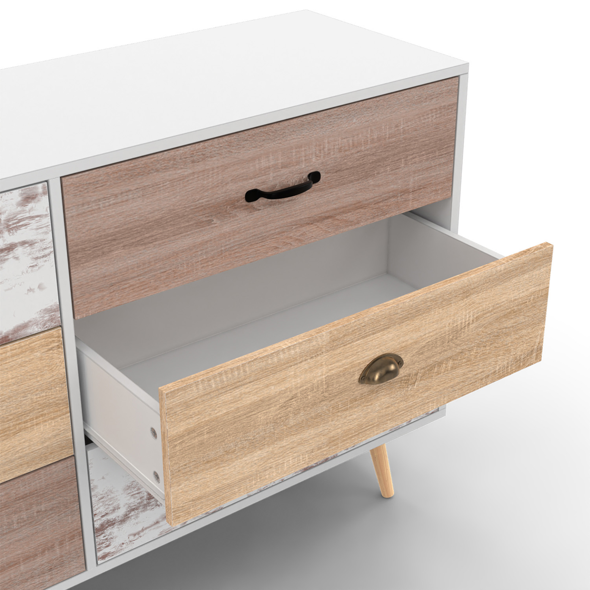 Voir la diapositive 6 : ID MARKET Commode 6 tiroirs bahia xxl 140 cm scandinave