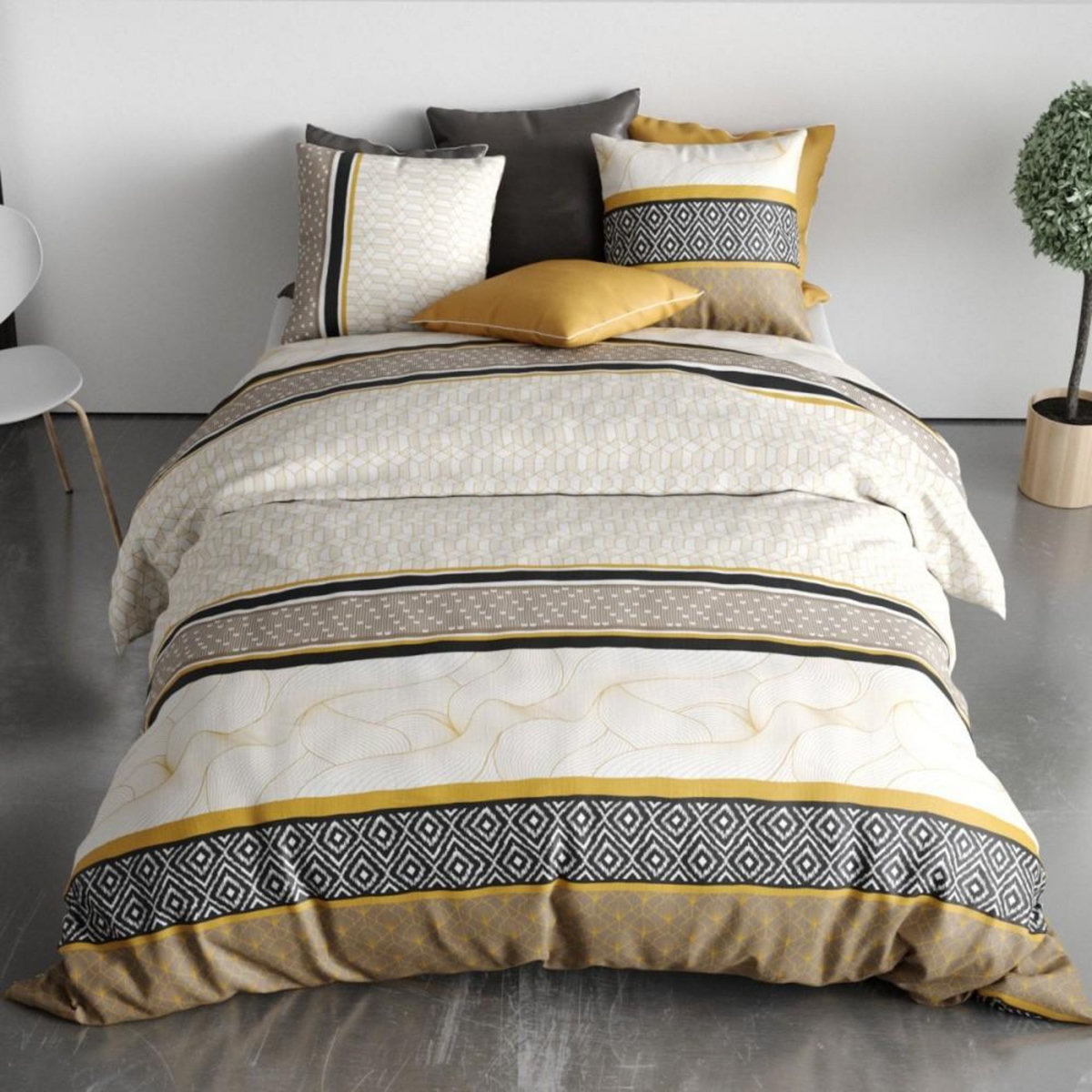 ATELIER DU COTON Housse de couette 260x240 CARIOCA + 2 taies coton 57 fils