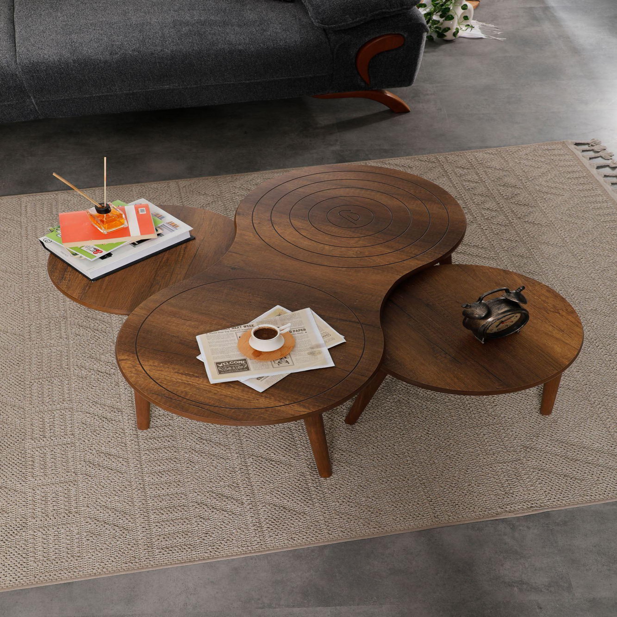 Voir la diapositive 3 : Habitat et Jardin Ensemble de table basse en bois  marlo  100 x 50 x 45 cm - noyer