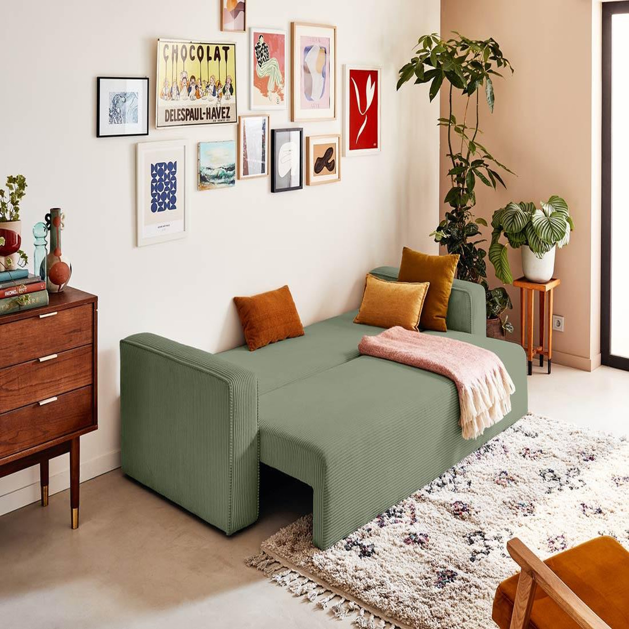 Voir la diapositive 2 : BEST MOBILIER Topaze - canapé 3 places - convertible avec coffre - en velours côtelé