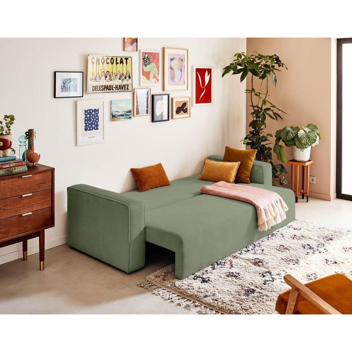 BEST MOBILIER Topaze - canapé 3 places - convertible avec coffre - en velours côtelé