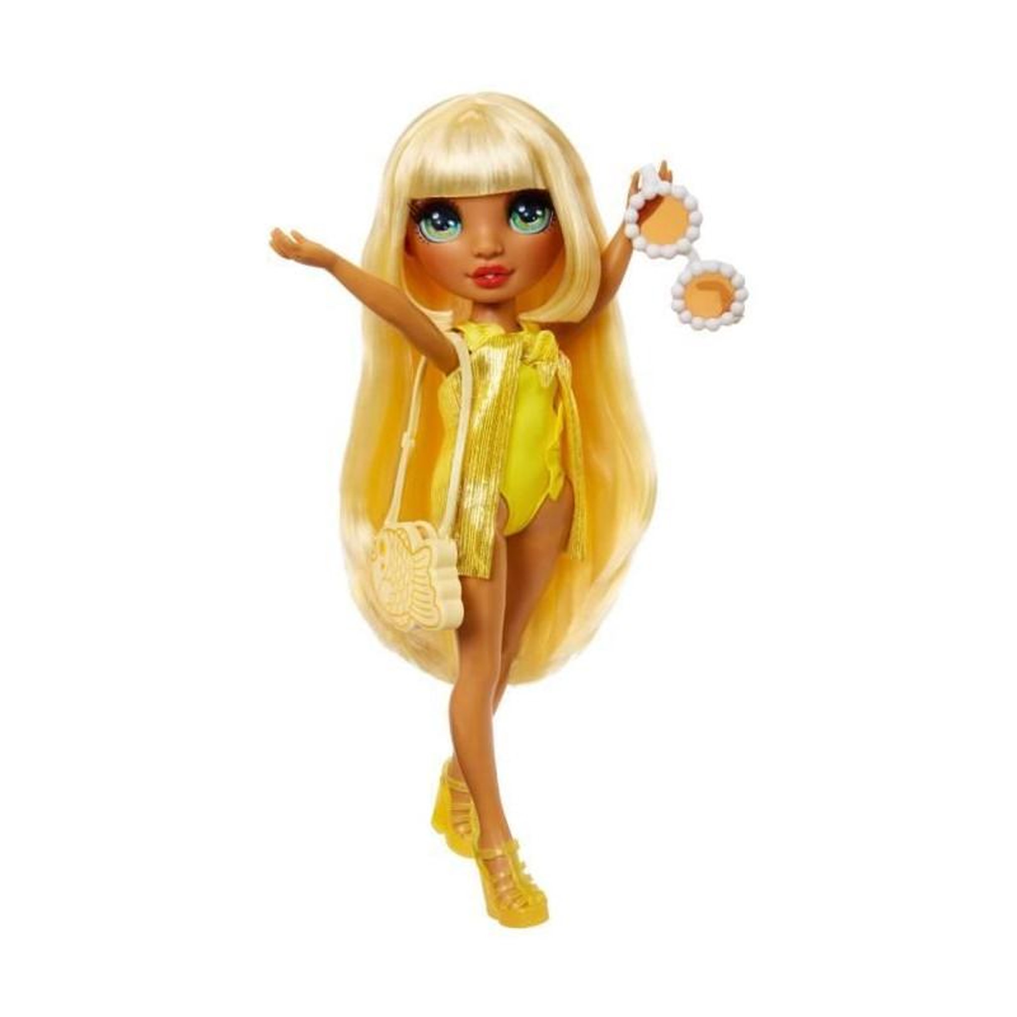 Rainbow Rainbow High Swim & Style - Poupée mannequin ariculée 27 cm - Sunny (Jaune) - Maillot de bain + Paréo - a partir de 4 ans
