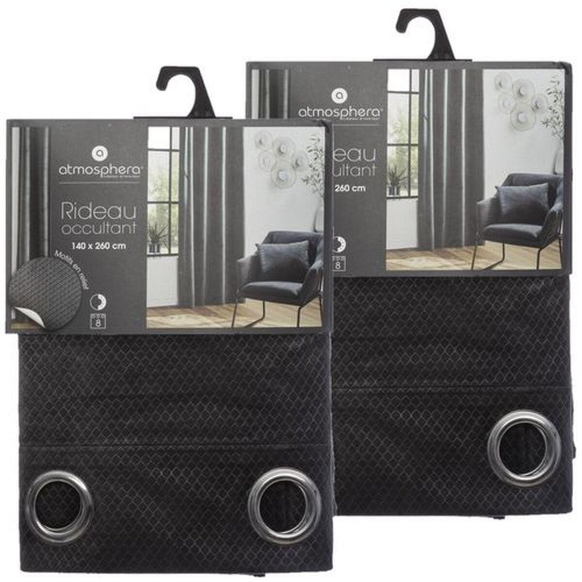 TOILINUX Lot de 2 Rideaux de salon occultants 8 œillets modèle Otto