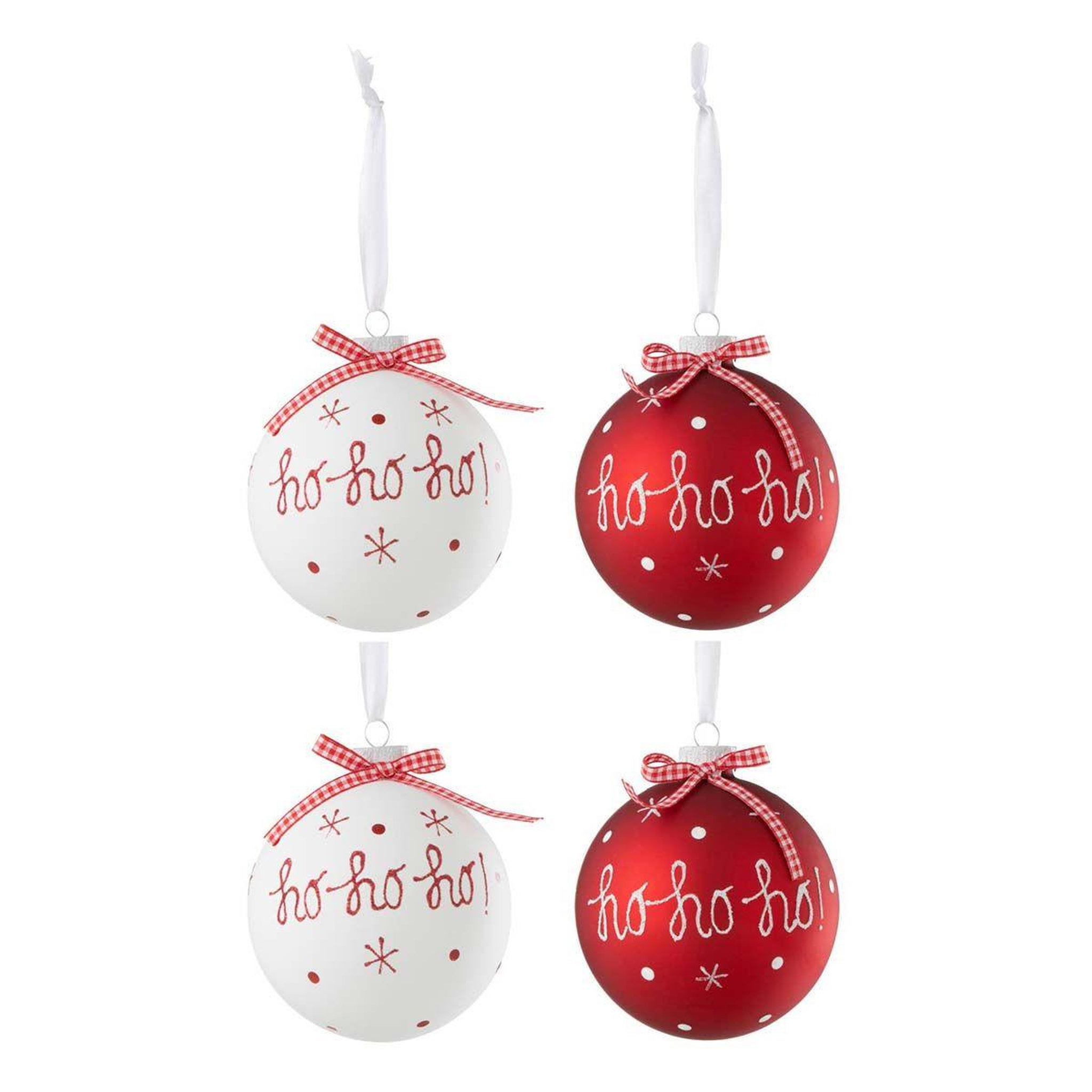 J-LINE Lot de 4 boules de noël  hohoho  10cm rouge & blanc