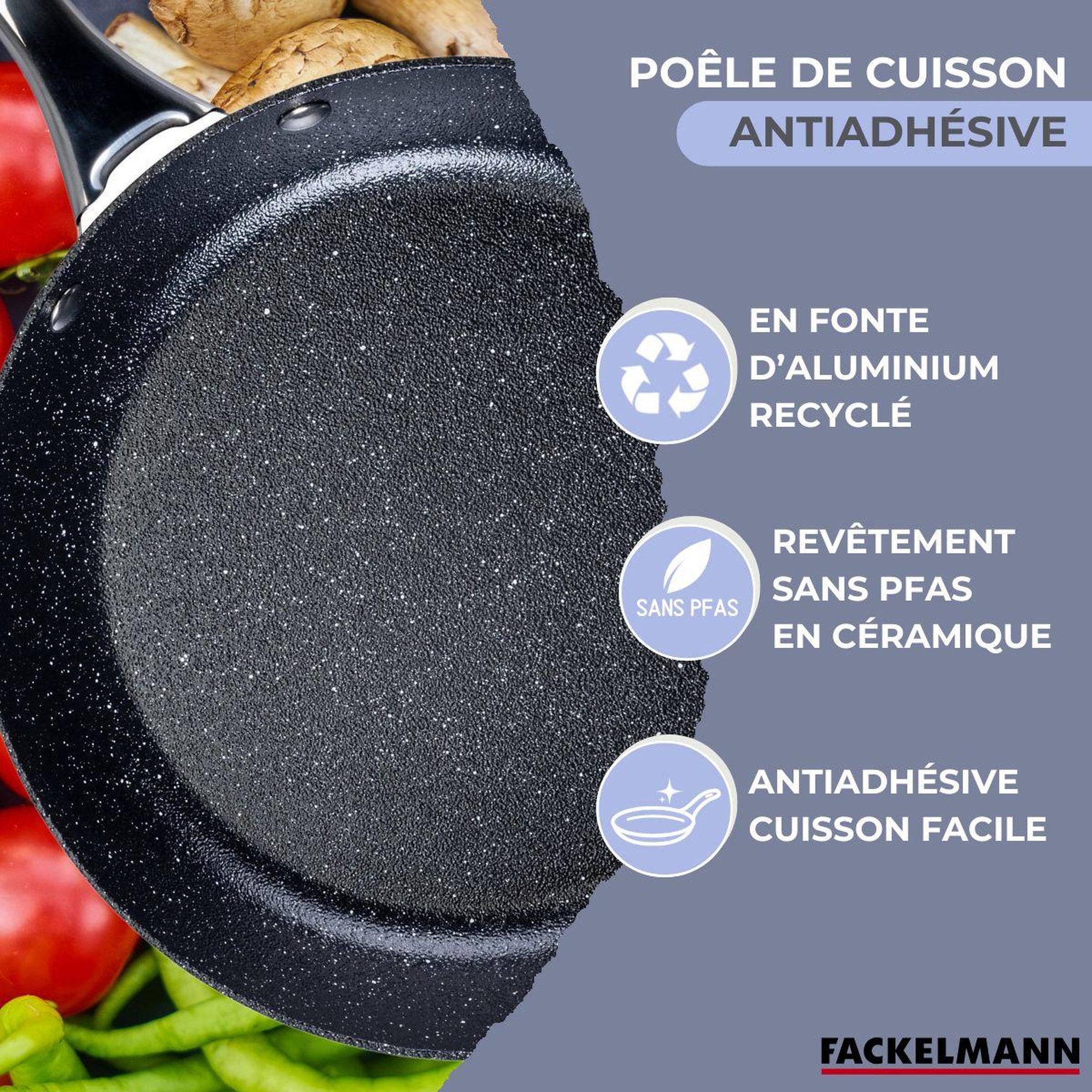 Voir la diapositive 4 : Fackelmann Poêle 24 cm fonte alu revêtement antiadhésif céramique sans PFAS Fackelmann