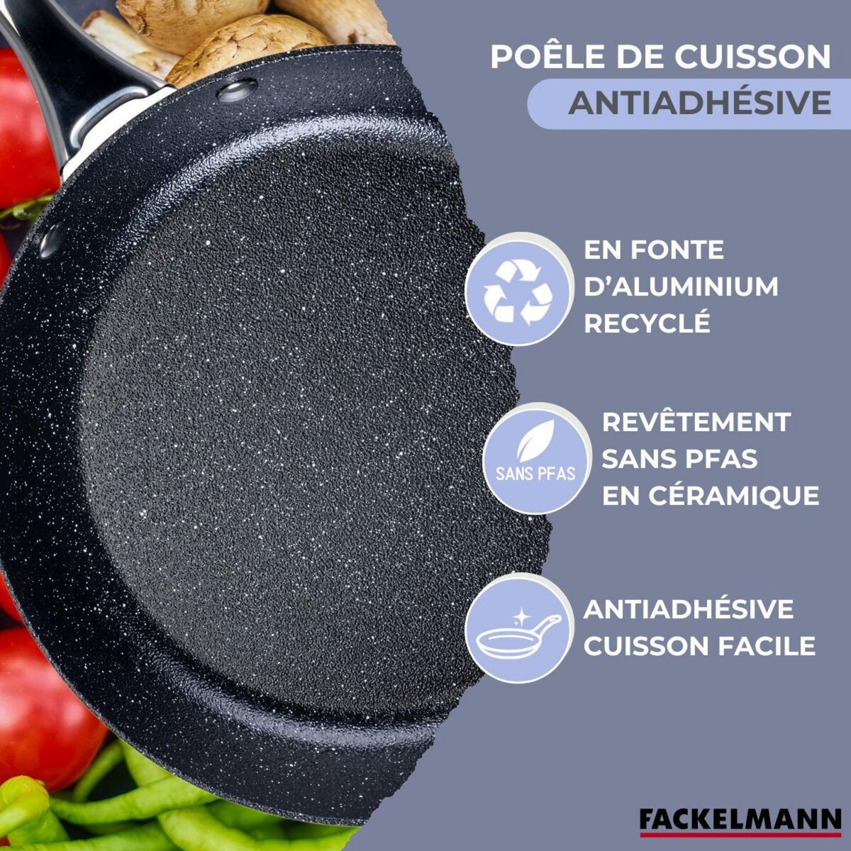 Fackelmann Poêle 24 cm fonte alu revêtement antiadhésif céramique sans PFAS Fackelmann