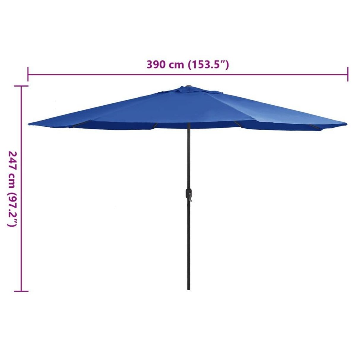 VIDAXL Parasol de jardin avec mat en metal 390 cm bleu azure