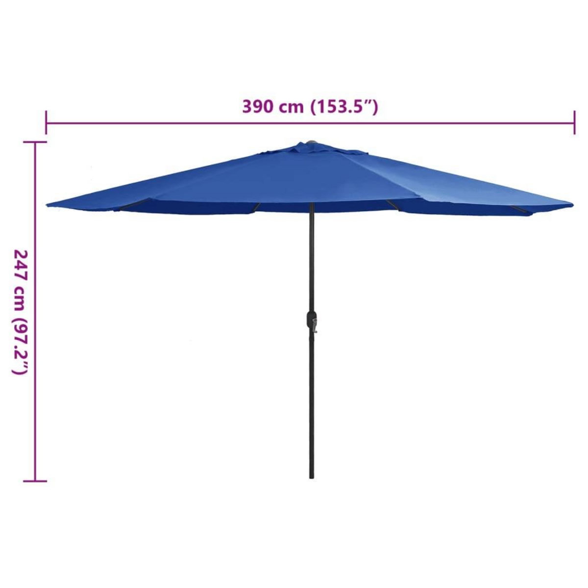 VIDAXL Parasol de jardin avec mat en metal 390 cm bleu azure