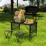 Voir la diapositive 2 : OUTSUNNY Table de camping pliante portable hauteur réglable 2 étagères piètement alu maille métal noir