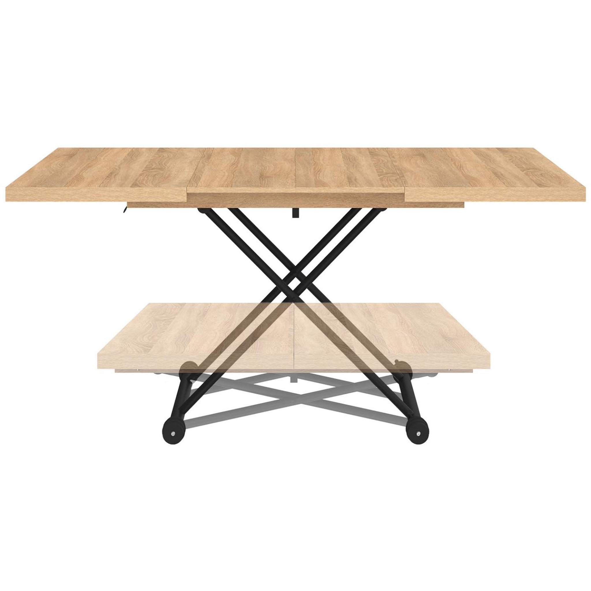 Voir la diapositive 3 : ID MARKET Table basse extensible relevable en table à manger rectangulaire altura 100-160 cm bois et noir design industriel