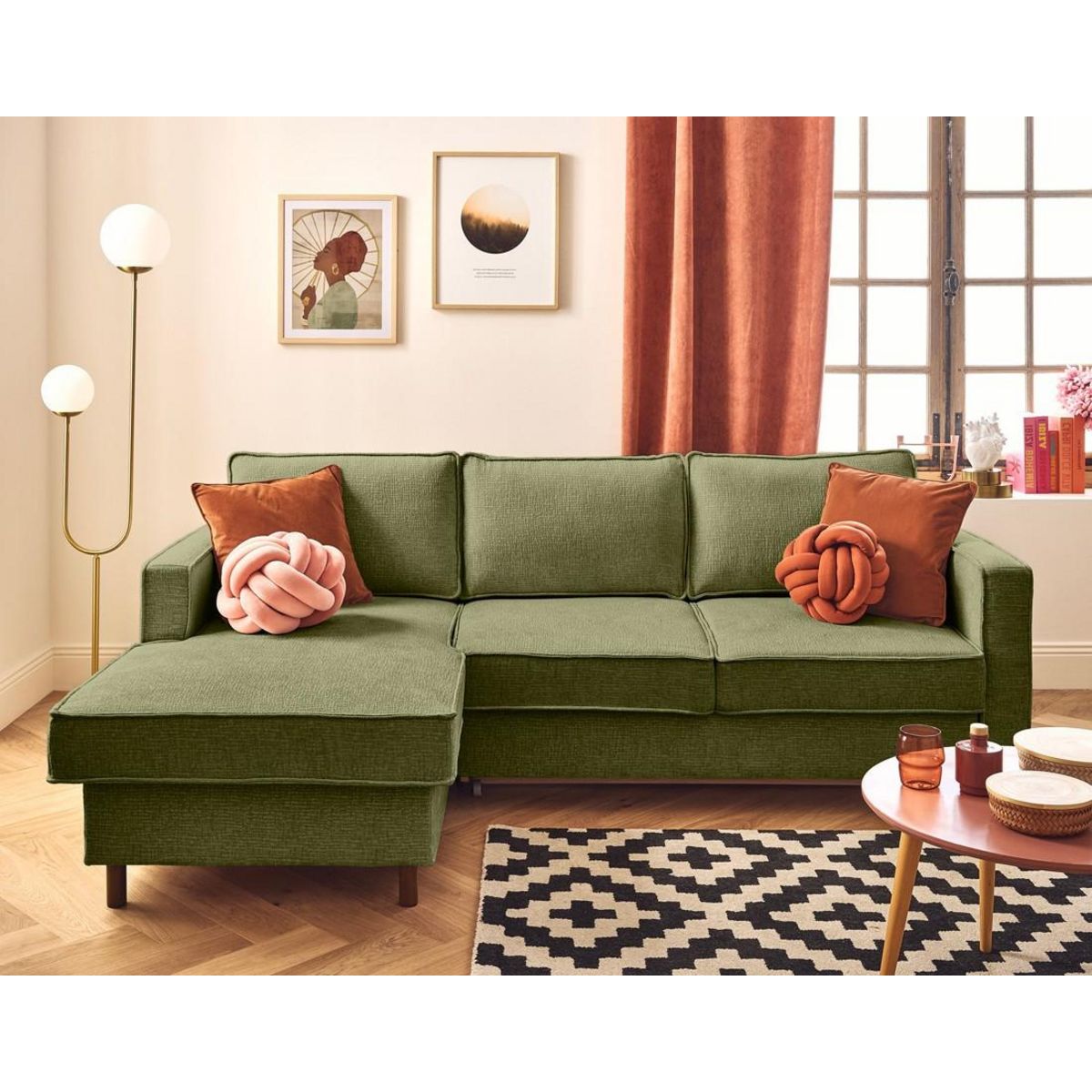 LISA DESIGN Jake - canapé d'angle gauche 4 places convertible avec coffre en tissu velours relief