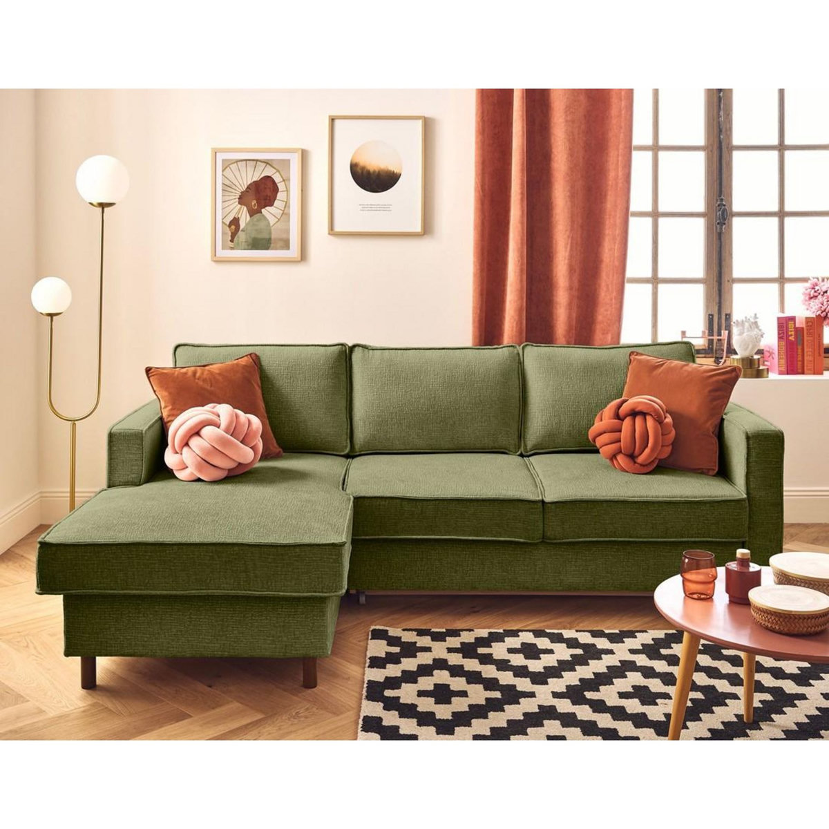 LISA DESIGN Jake - canapé d'angle gauche 4 places convertible avec coffre en tissu velours relief